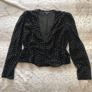 Topshop Black & Gold Polka Dot Blouse